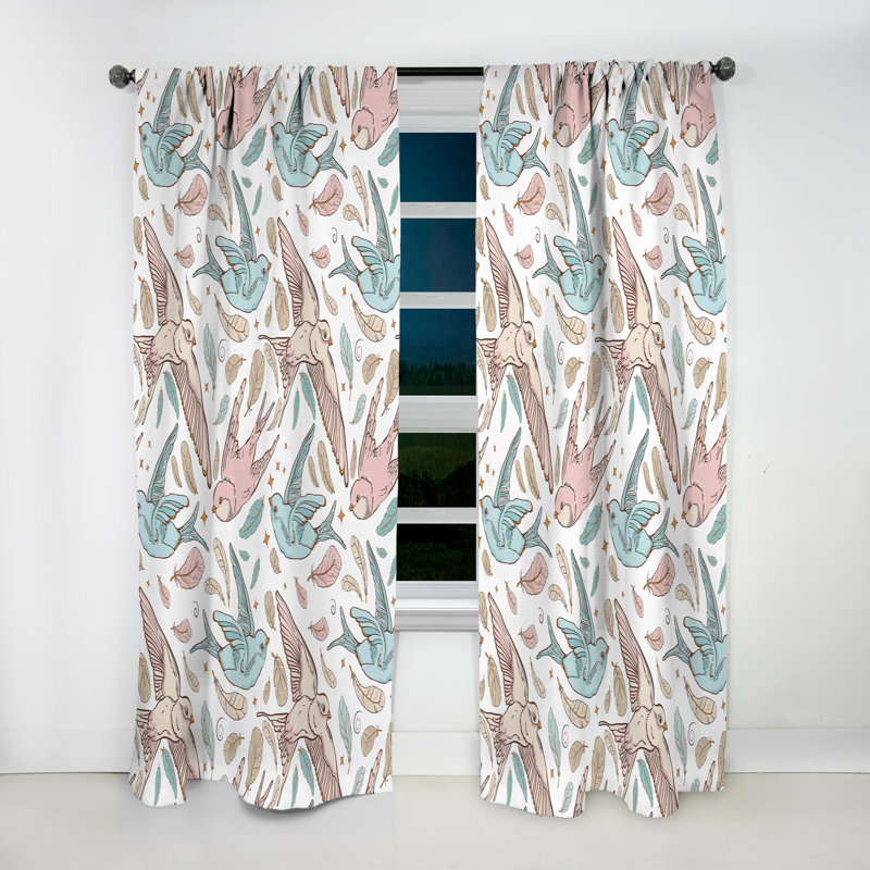 Motif à rideaux occultant simple avec imprimé hirondelle et oiseaux - fleurs, L 52 po x L 63 po