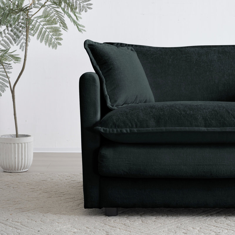 Chenille noire avec repose-pieds Support en bois, matériau et éponge. Canapé modulaire à assise réglable, confortable et facile à assembler