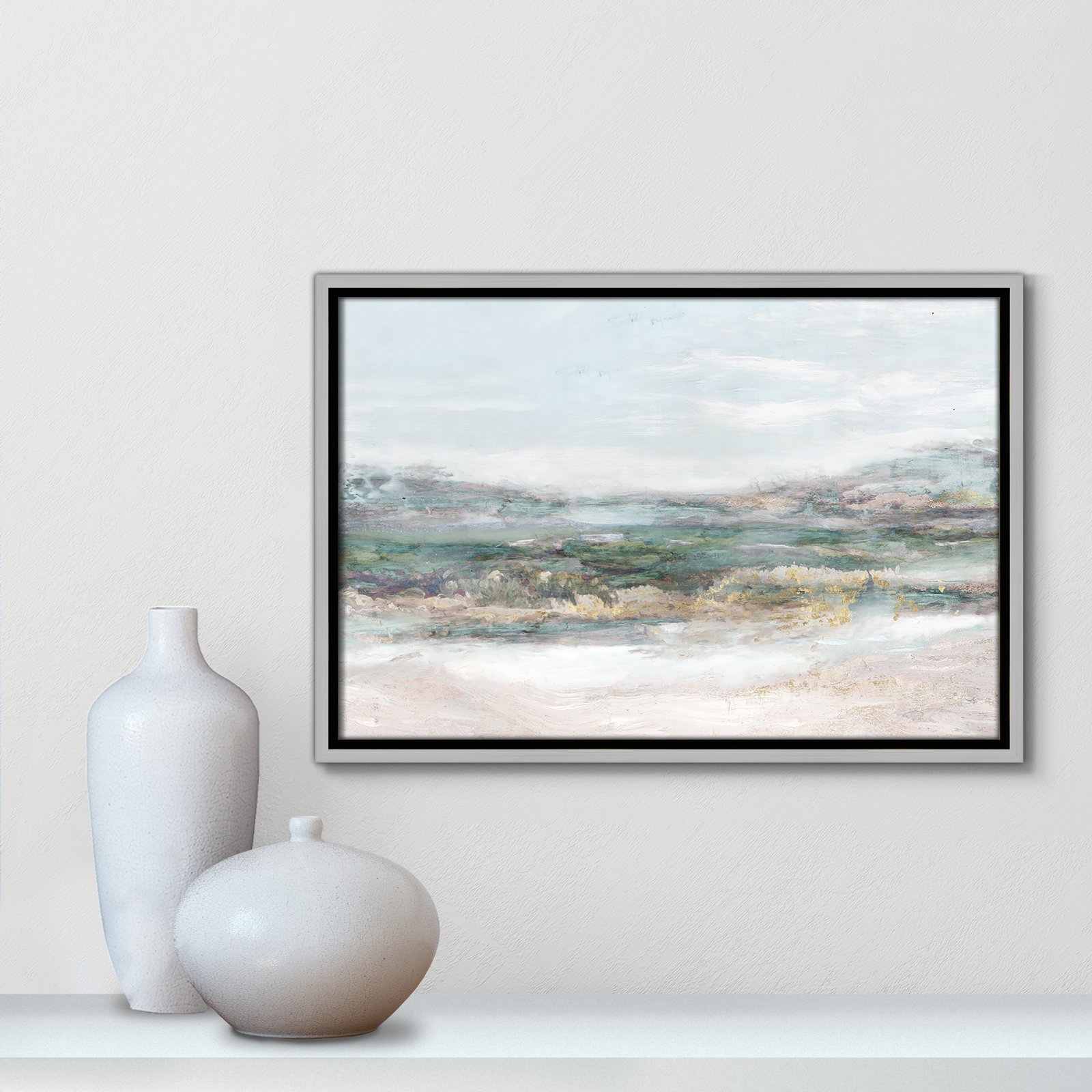 Lori "Dazzling" Painting by Matina Theodosiou, Silver Framed Canvas, No Mat, 13.5" H x 19.5" W x 2" D