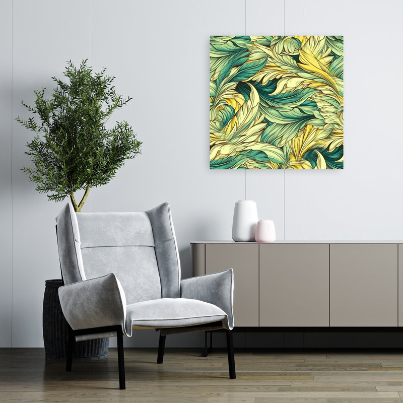 «Elegant Leaf Swirls Abstract Classic Elegant Nature Landscape», art mural, H 32 po x l 32 po