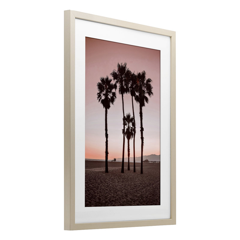 «Stanta Monica Palms», reproduction encadrée rose sous verre, design par Natalie Carpentieri, H 23 po x l 17 po