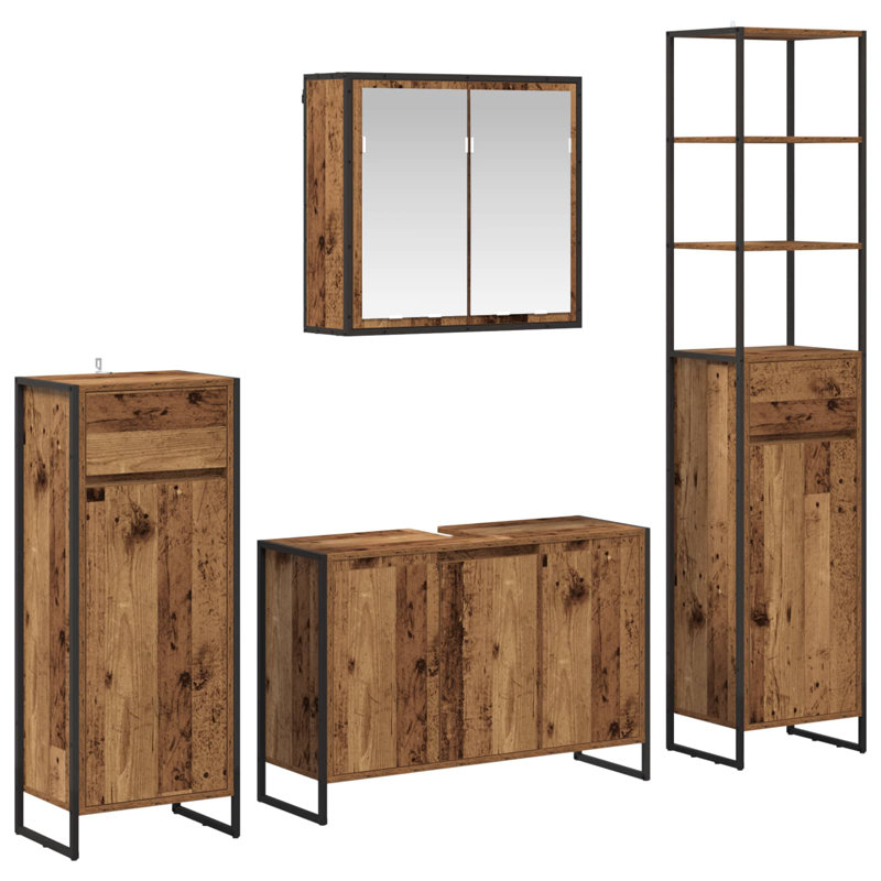 Vanity & Mirror Set, Medium Wood
