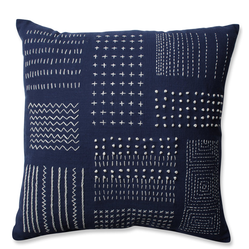 Square Cotton Pillow Cover & Insert, Navy/Off-White