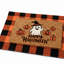 Ensemble de 2 tapis de porte superposés pour l'Halloween, tapis à carreaux orange et noir avec paillasson en fibre de coco