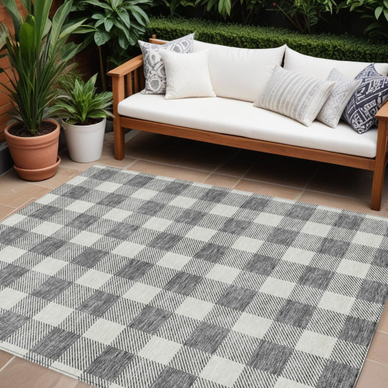 Tapis extérieur lavable à carreaux gris et gris anthracite 8 pi x 10 pi