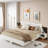 Wooden Floating Platform Bed With Led Lights And Built-in Nightstands-1462993174