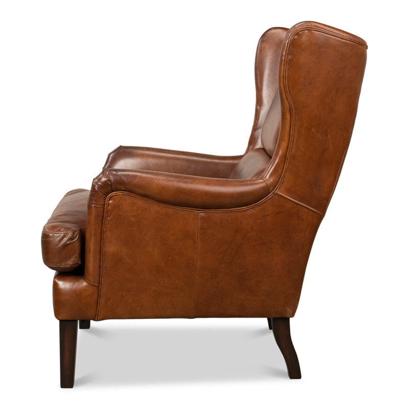 Elite Wingback Chair, Dark Brown Genuine Leather
