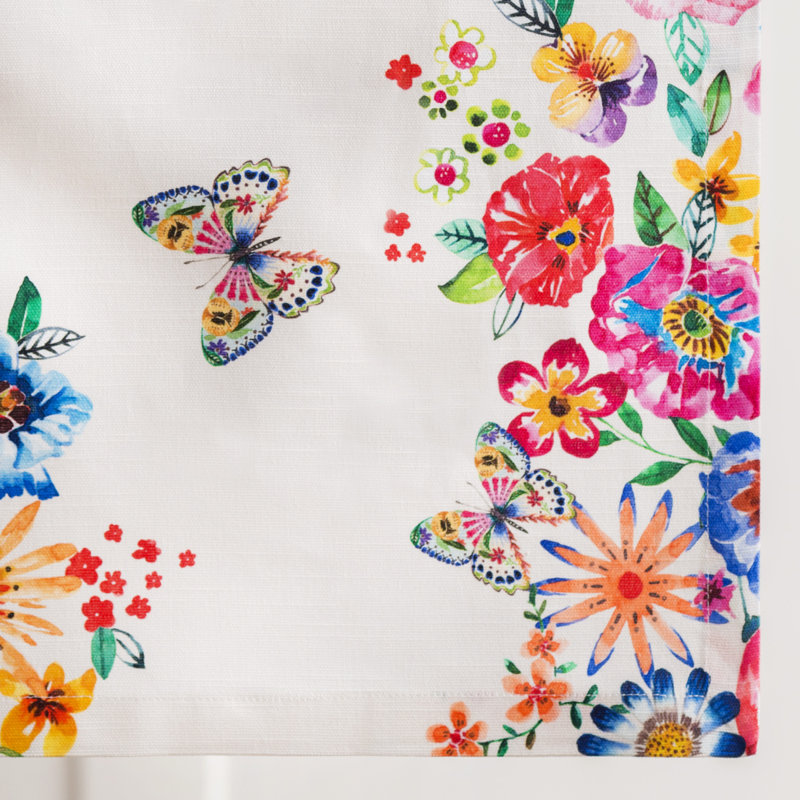 Maison d'Hermine Happy Florals - High Summer 100% Cotton Table Runner - Single Layer - 14.5" x 108", 108" L x 14.5" W