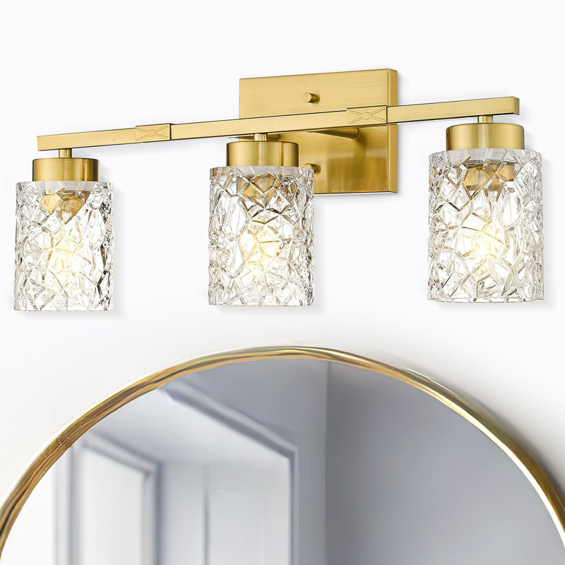 Luminaire de salle de bain à intensité variable, géométrique craquelé, H 9 po x l 22 po x P 6,80 po, Or brossé, 3