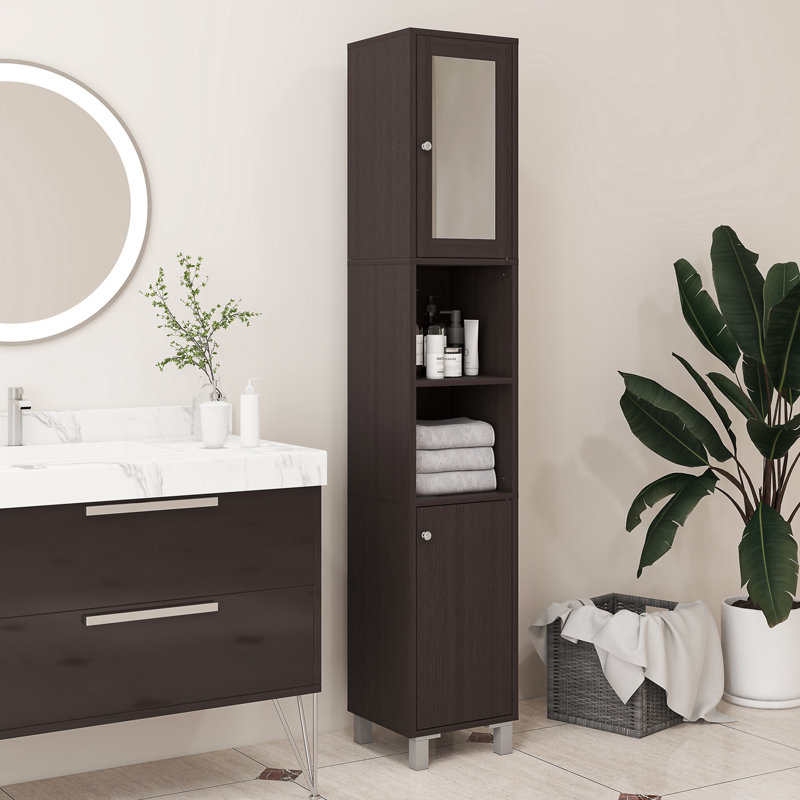 Armoire de rangement haute avec miroir Kleankin, Café