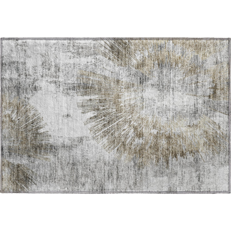 Premium Machine Washable Prisco Taupe Rug, Rectangle 1'8" x 2'6"