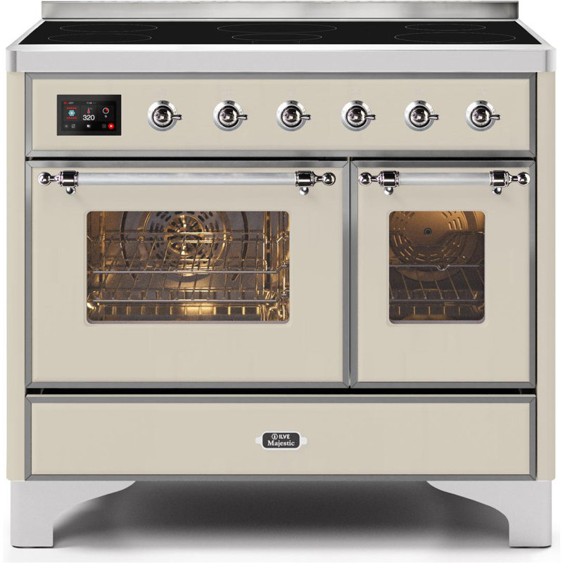 ILVE Majestic II Series 40 inch Induction Range with 6 Induction Elements (Glass Door), Antique White/Chrome