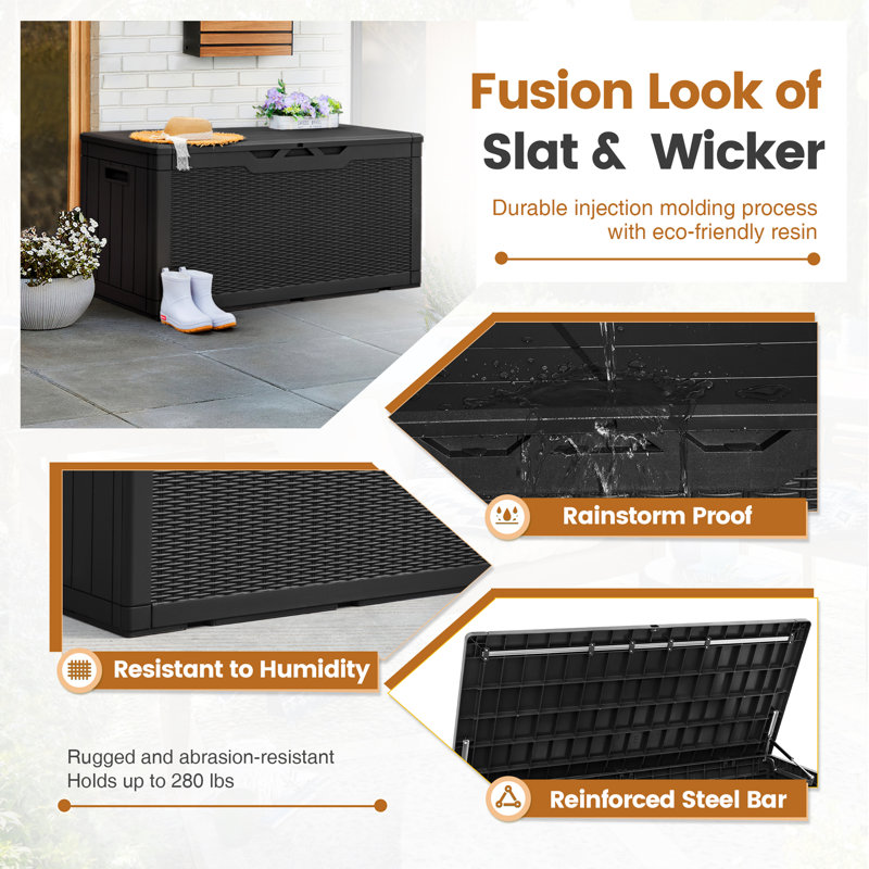 Furmax 48'' W 100 Gallons Plastic Lockable Deck Box, Black