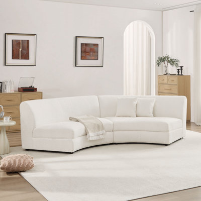 Canapés courbés de qualité supérieure, revêtement beige Boucle, style Mid-Century pour la maison et l'hôtel