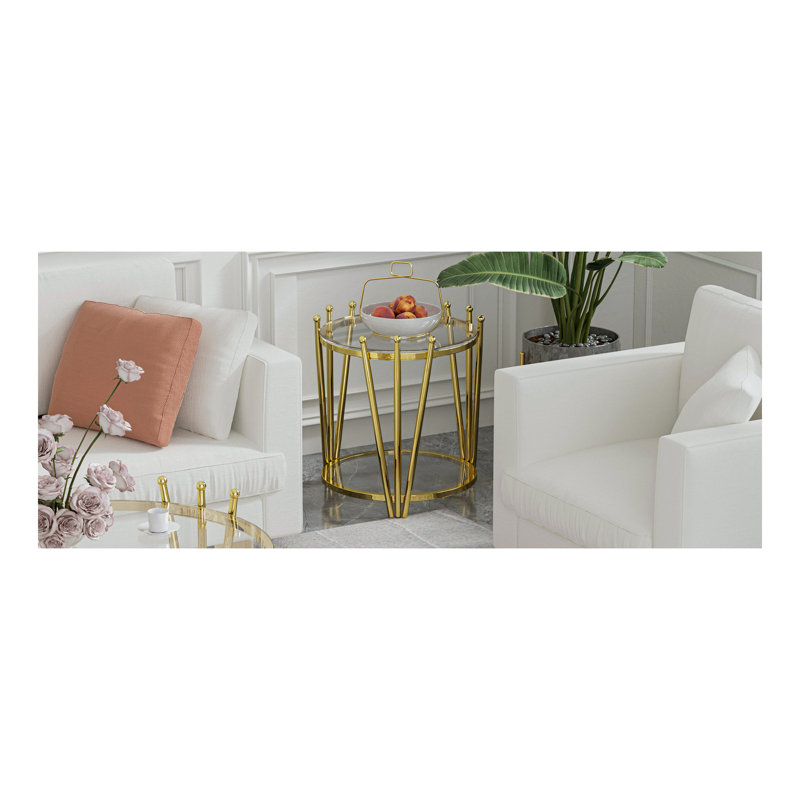 Table de bout avec pieds en acier inoxydable, table d'appoint pour le salon, Clair