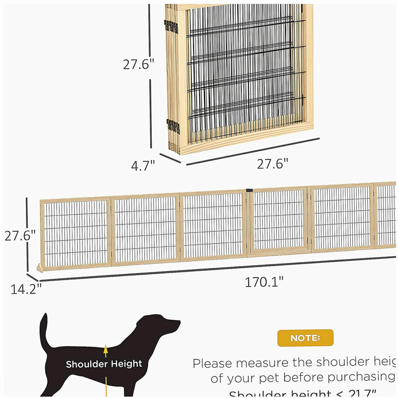 6-Panel Folding Dog,Wooden Pet Gate