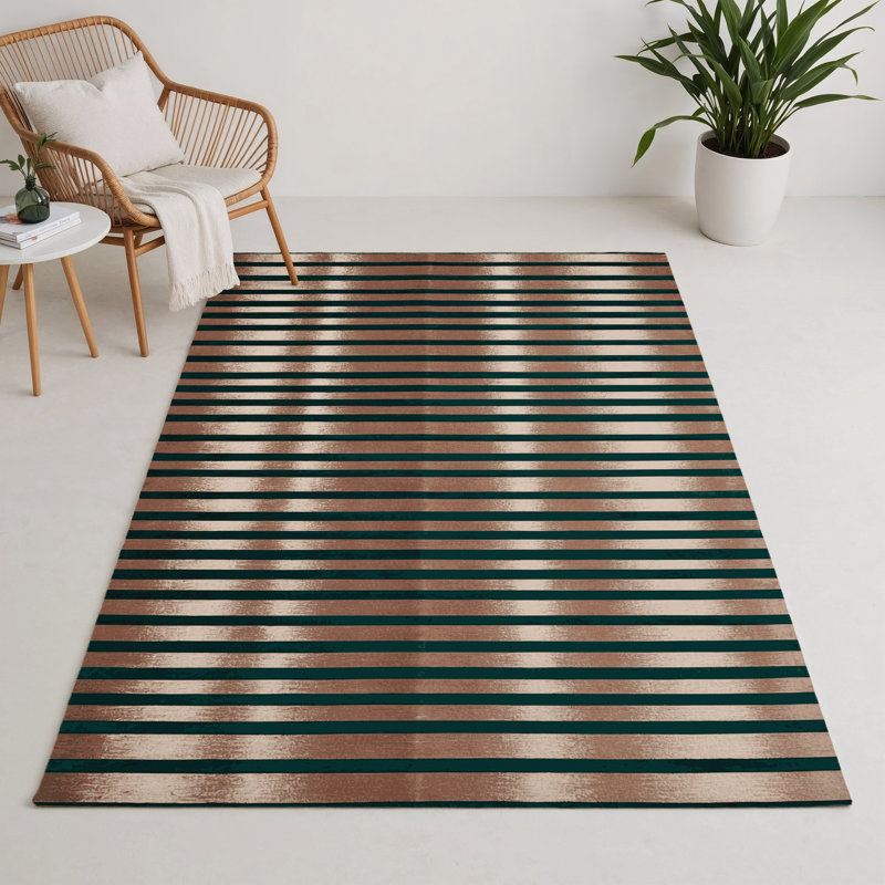 Tapis intérieur / extérieur vert HorizontalStripes, Rectangle 5 pi x 7 pi