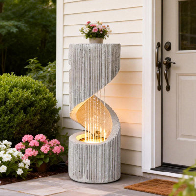 30" S-shaped Outdoor Water Fountain With Led Lights & Pump For Patio, Yard, Balcony Or Home Decor