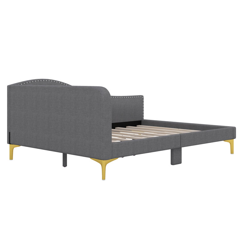 Full Upholstered Daybed With Headboard And Armrest, Gray