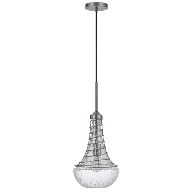 Mini-luminaire suspendu en verre et métal Baraboo 60W avec accent tire-bouchon, acier brossé argent, l 14,25 po x H 21 po