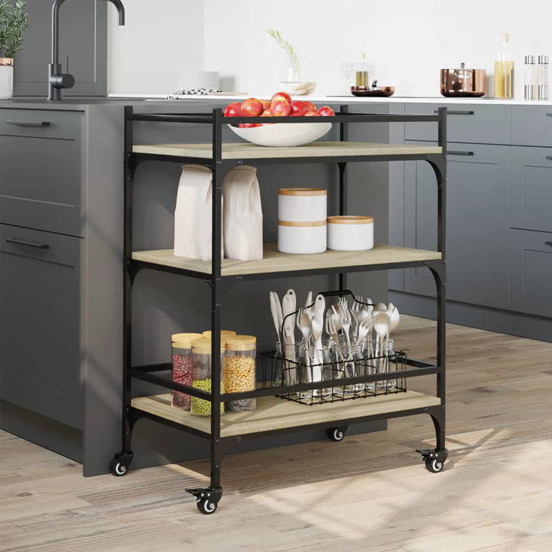 Newfolden Metal Bar Cart, Sonoma Oak