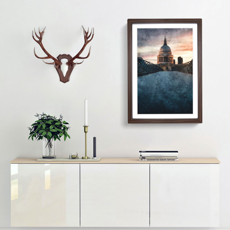 St. Pauls Cathedral In London Abstract Painting - Framed Print, Walnut Framed, 63cm H x 45cm W x 2cm D