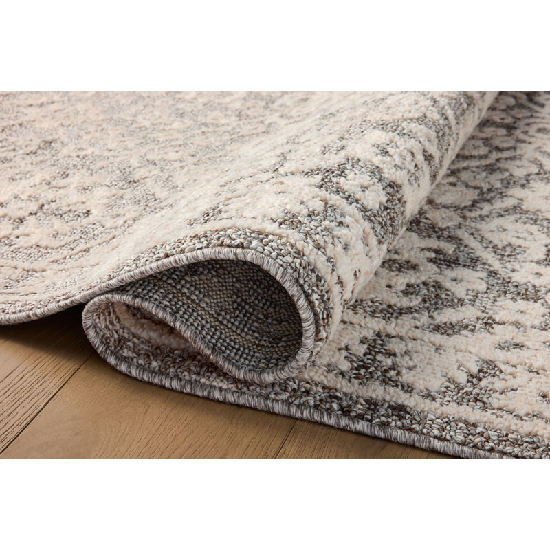 Ivory and Gray Rectangular Synthetic Area Rug 7'10" x 10'