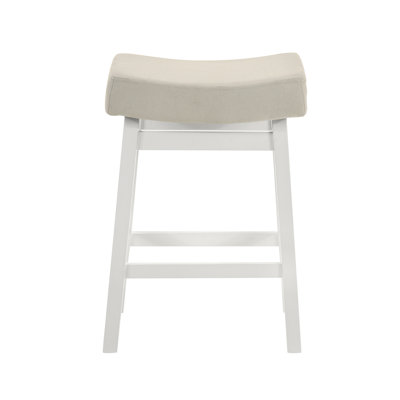 Lenon Modern Farmhouse Wood Counter Height Kitchen Bar Stool In White Finish With Cream Fabric Upholstered Seat