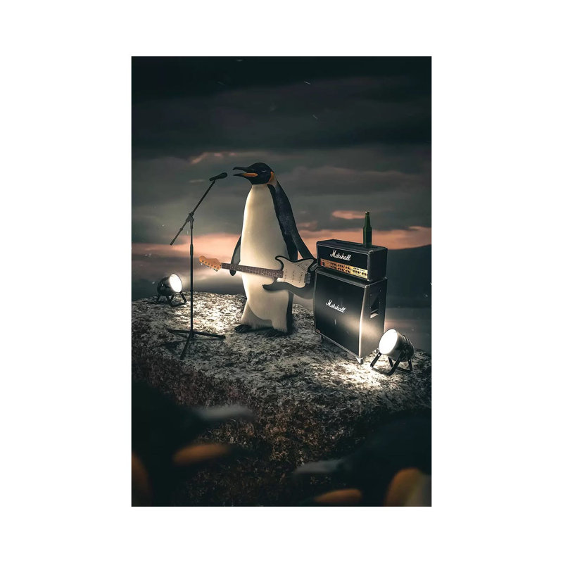 The Rockstar Penguin by Zenja Gammer - Print on Canvas, 66.04 cm H x 45.72 cm W x 1.91 cm D, Wrapped Canvas
