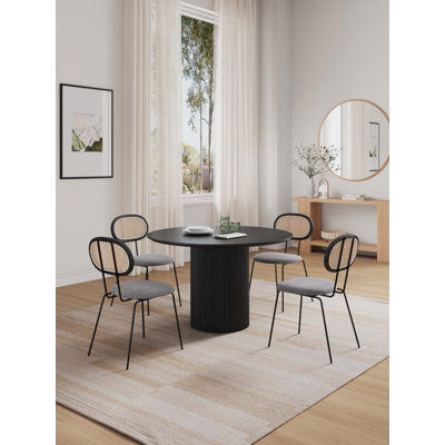 Hathaway and Jardin Modern 5-Piece Solid Wood Dining Set with Upholstered Cane Chairs in Black and Grey