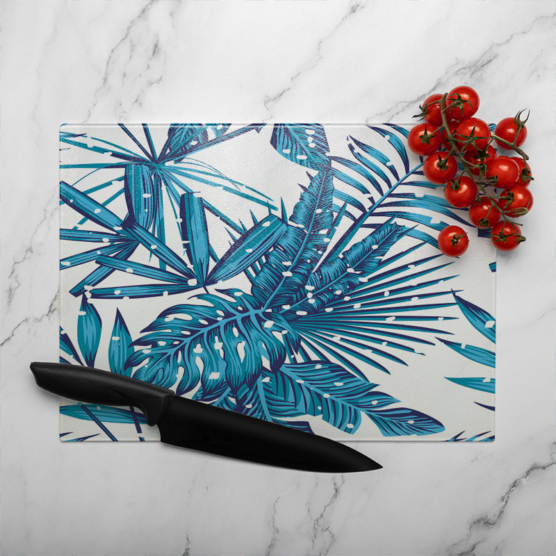 Snow Tropical Leaves Glass Chopping Board
