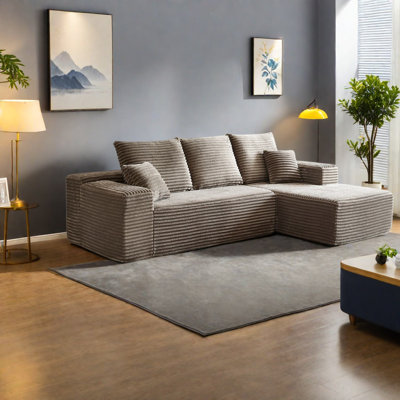 Canapés de compression, canapé d'angle moderne en velours côtelé moelleux de 107 pouces pour la maison