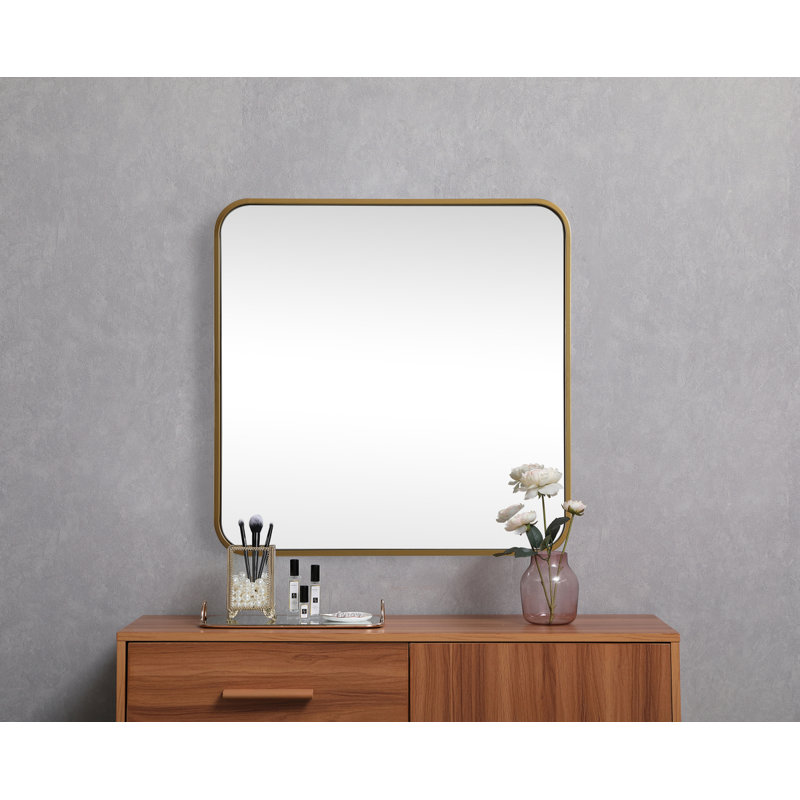 Marengo Square Metal Wall Mirror, Brass, 24"  x 24" 