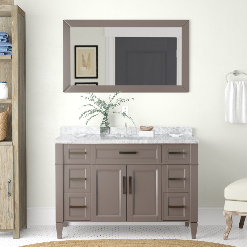 Lachine 48'' Single Bathroom Vanity with Carrara Marble Top, Gray
