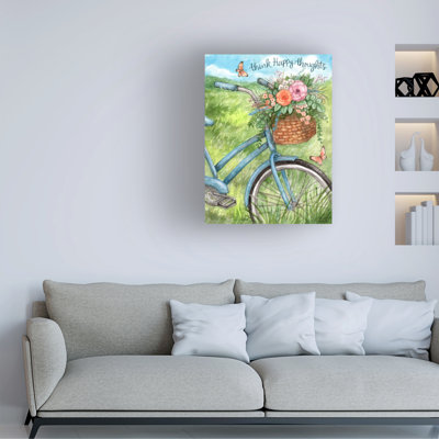 Melinda Hipsher Bicycle With Flowers And Butterflies Think Happy Thoughts Canvas Art