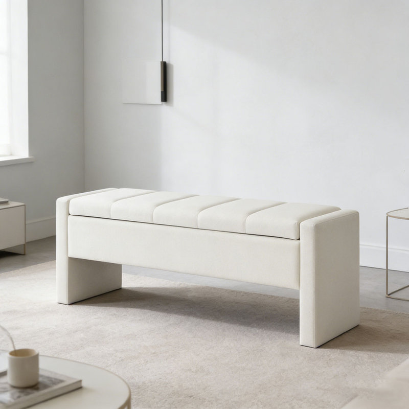 Modern Bed End Bench with Storage, Beige