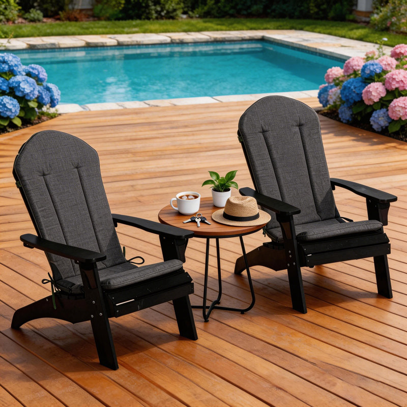 50" x 20" Patio Chair Cushion, Adirondack Chair Cushion with Straps (Set of 2), Dark Gray