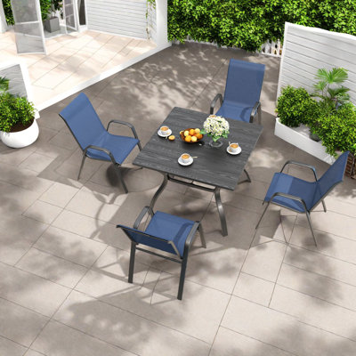 Ensemble de salle à manger de patio durable 5 pièces, structure en métal avec style rétro pour l'extérieur