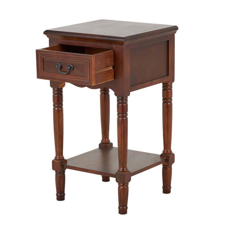 Markley Brown Wood 1 Drawer Side End Accent Table, 16" x 16" x 29", Burnished Chestnut