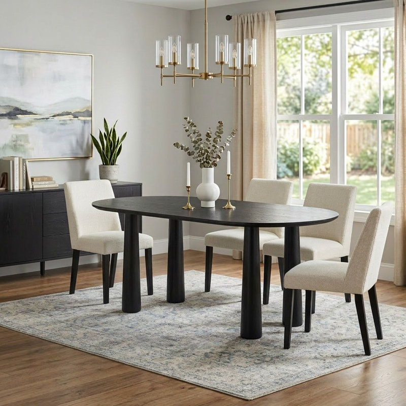 30"H Oval Wood Dining Table Kitchen Table with 4 Legs, 30" H x 67" L x 33.50" W, Black