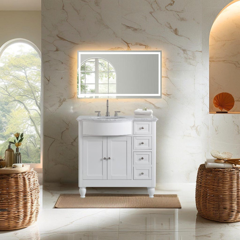 Canora Grey 36" White Bathroom Vanity Single Left Side Sink Cabinet ...