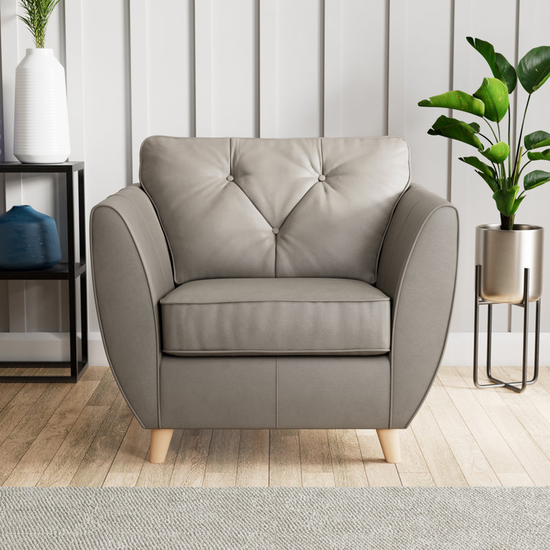 Marylin Leather Armchair, Light Wood, Stone