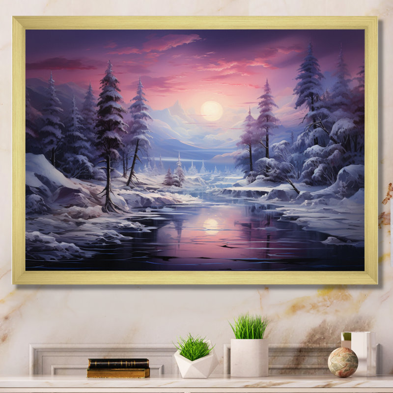 «Pine Tree Winters Magic I» sur toile, H 30 po x l 40 po x P 1,5 po, Encadrement doré