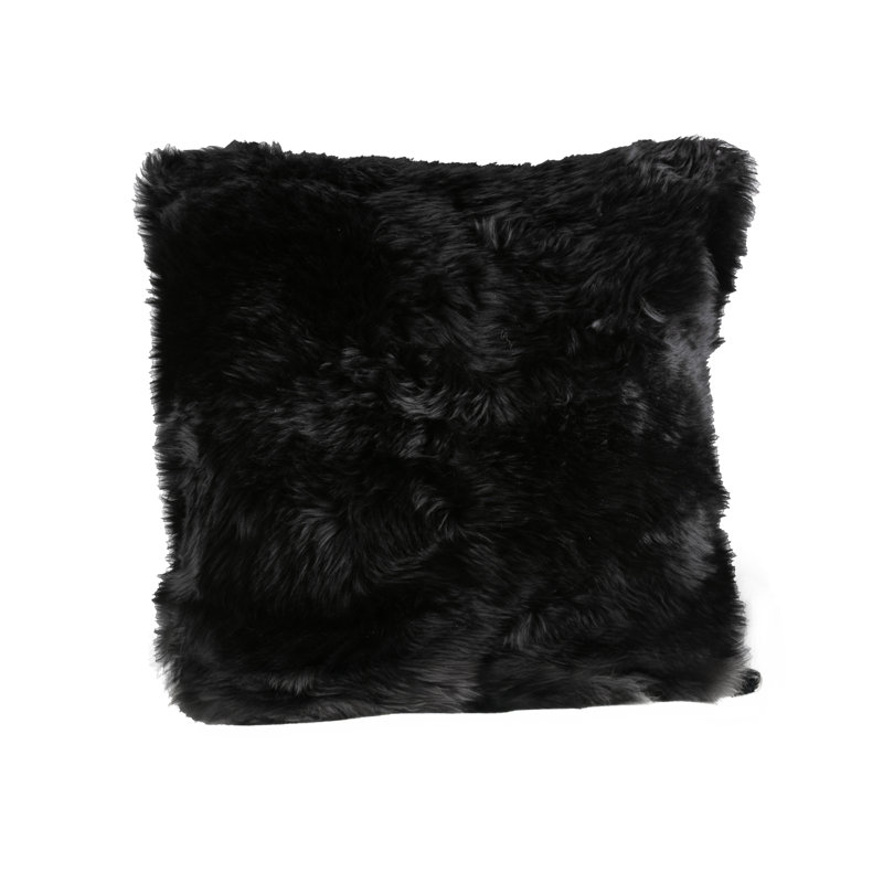 Fibre by Auskin Longwool Sheepskin Square Cushion 20" L Natural Wool Decorative Pillow for Indoor Use, Black
