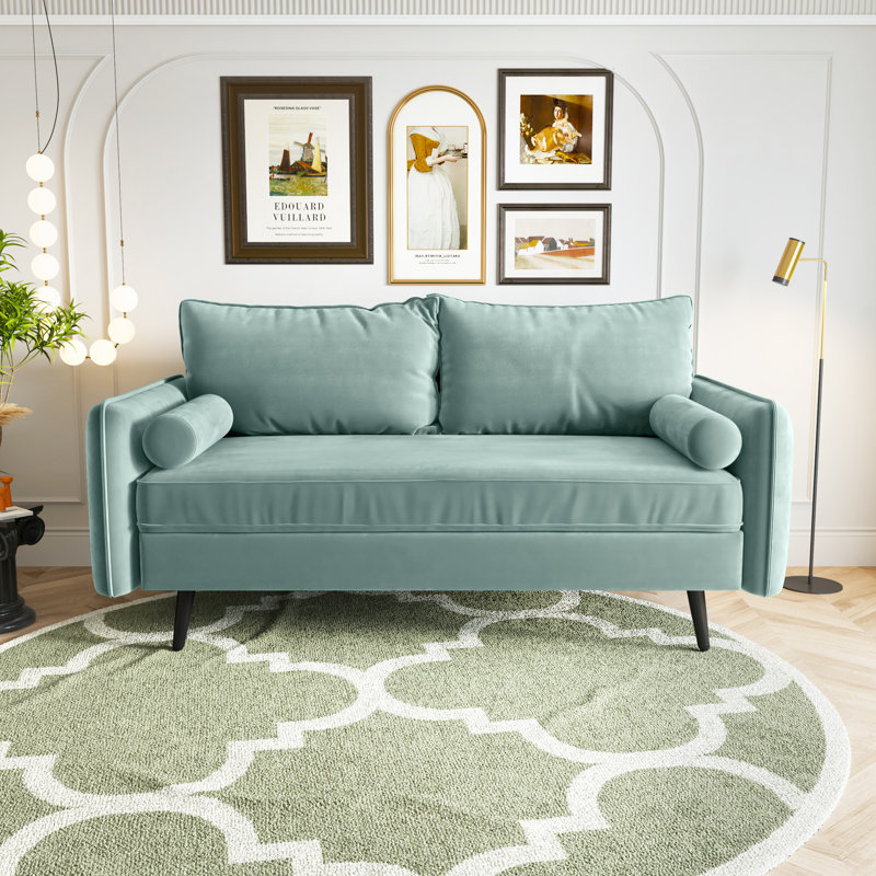 Evalei Velvet Round Arm Sofa, Aqua Turquoise, 33.5'' H x 70'' W x 32'' D