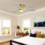 Ventilateur de plafond décoratif 52 pouces avec lumière DEL à intensité variable, télécommande 6 vitesses, 3 pales en bois massif, moteur à courant continu réversible pour le salon