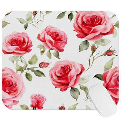 Floral Roses Pattern IX Rose Flowers Cottage Gaming Cute Office Laptop Desk Pad Gift Mat Square Rectangle Non-Slip Mousepad