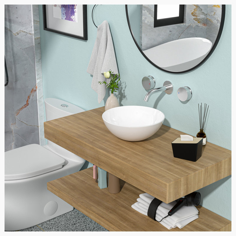 Hewei 13'' White Ceramic Circular Vessel Bathroom Sink