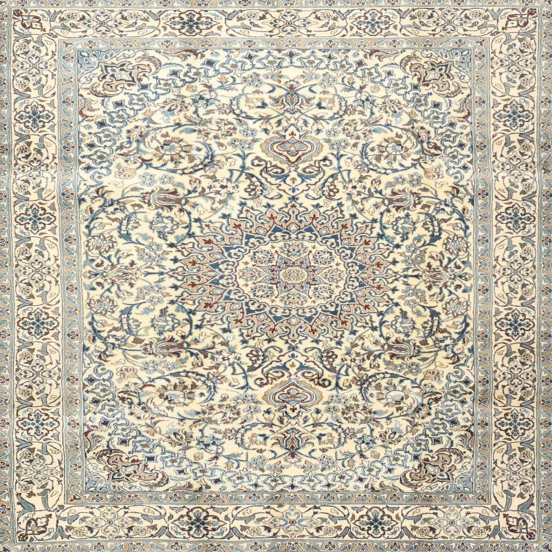 Tapis oriental bleu / beige / gris, Carré 6 pi