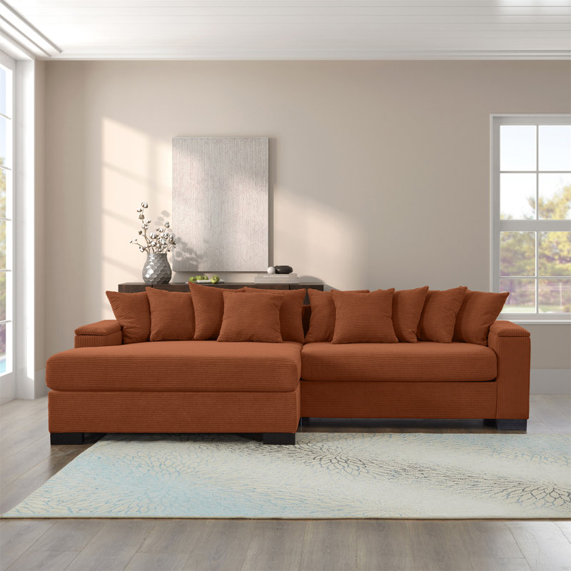 Canapé modulaire de luxe 111 po, Velours côtelé brun rougeâtre